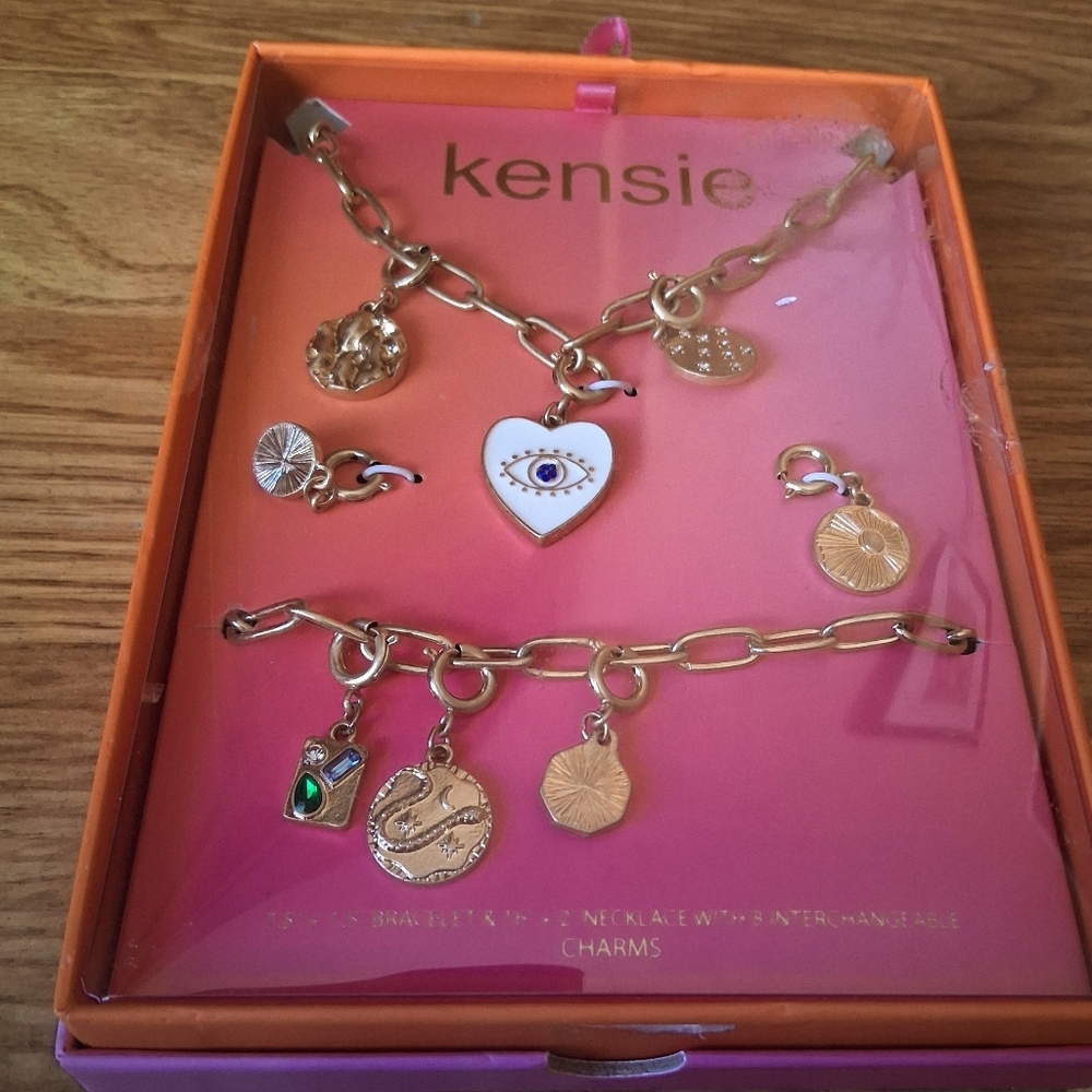NIB Ladies Jewelry Necklace, Bracelet Interchangable Clasp Type Charms, Goldtone - Picture 2 of 6